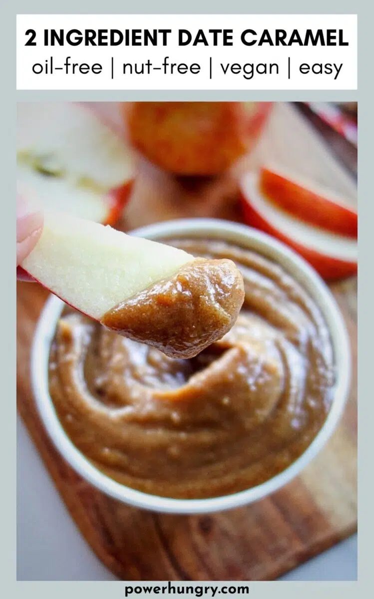 date caramel in a white bowl with apple slices