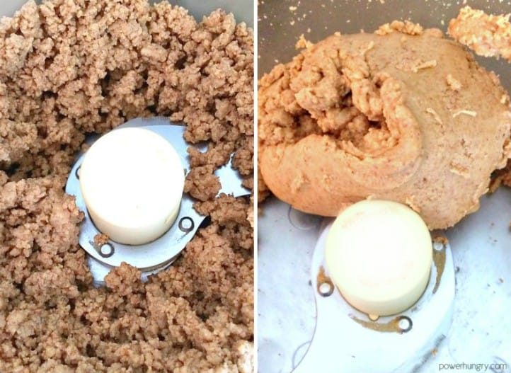 almonds in the process of being made into almond butter in a food processor