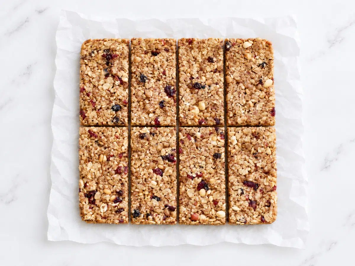 kitchen-made clif bars cut into 8 bars