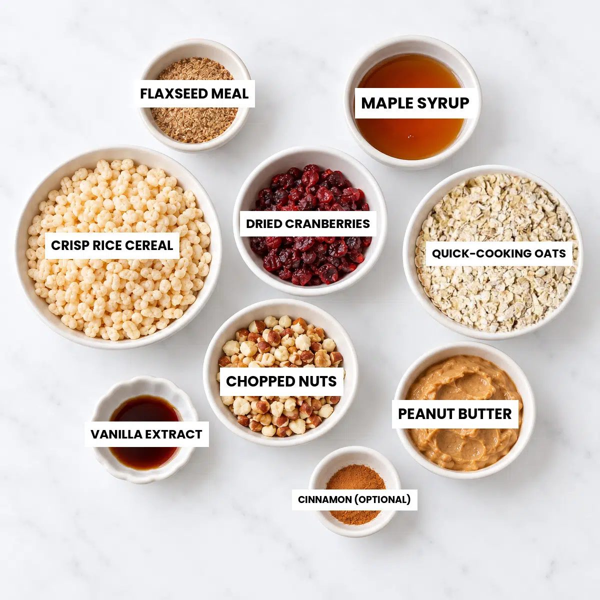 ingredients in bowls for kitchen-made clif bars