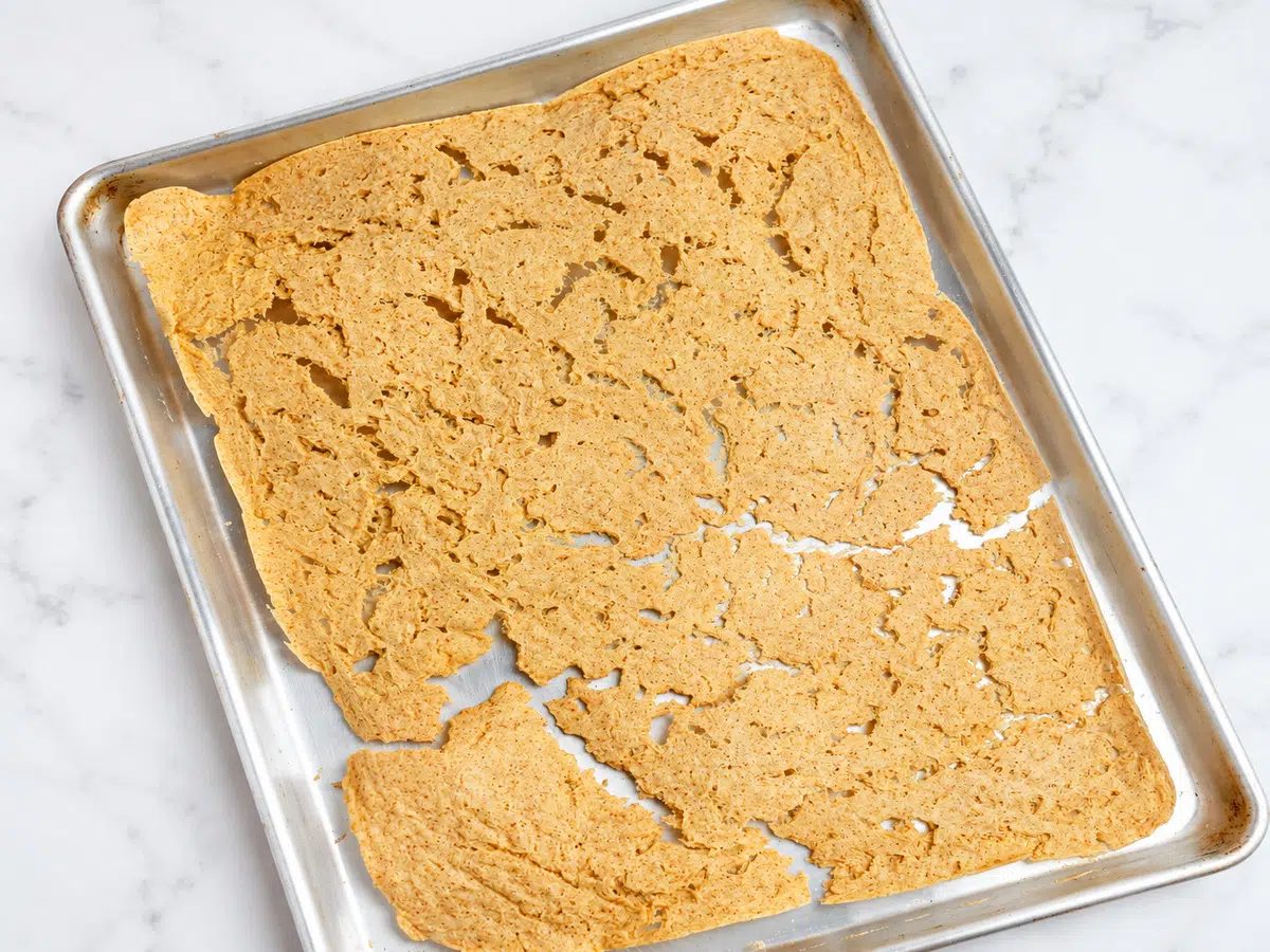 baked brown rice chips on baking pan