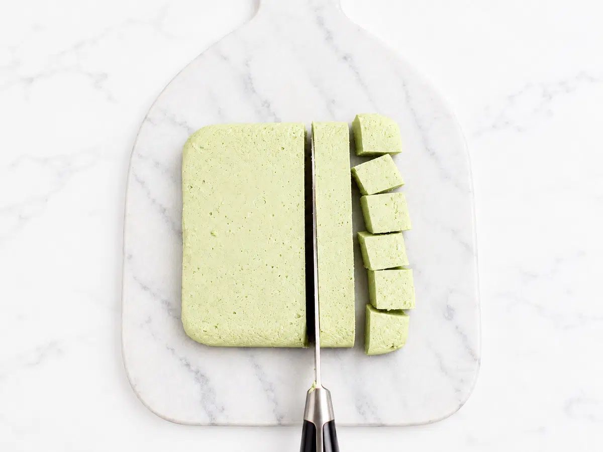 unfolded pumpkin seed tofu cut into cubes