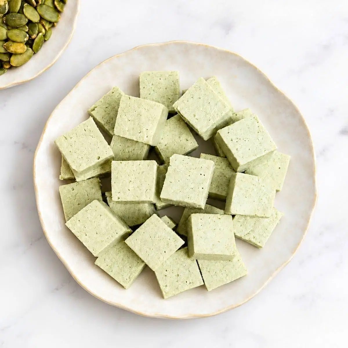 overhead view of pumpkin seed tofu