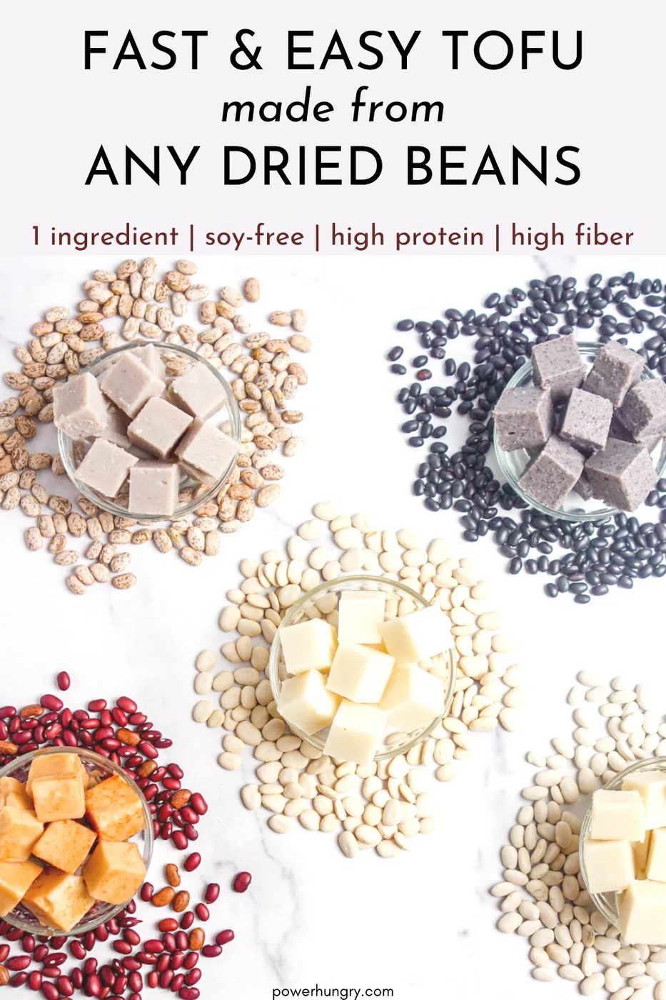 assorted types of dried bean tofu in glass bowls