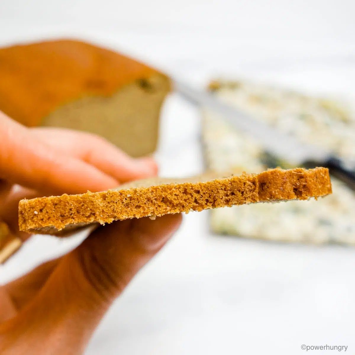 thinly sliced piece of red lentil sandwich bread