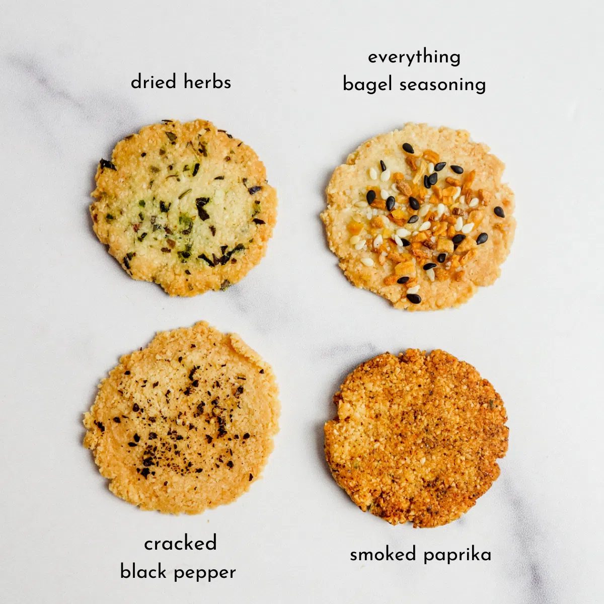 overhead view of flavored almond flour crackers