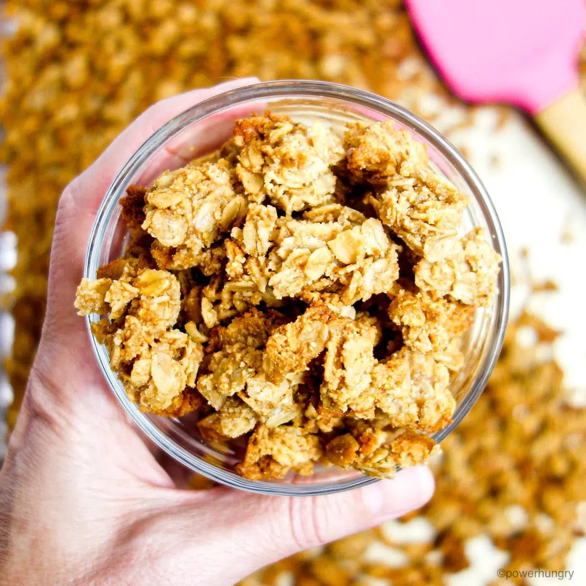 jar full of granola held in a hand