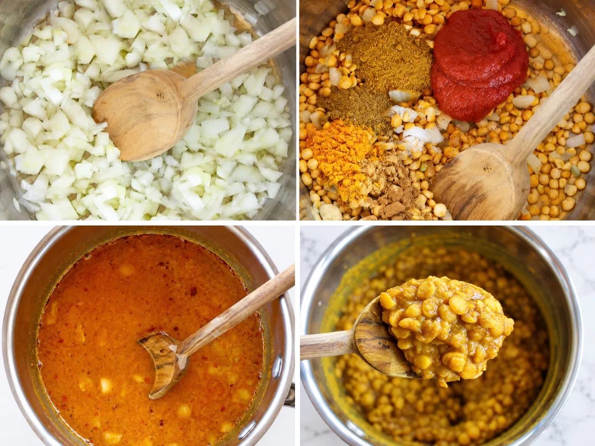 preparation steps for vegan split pea curry
