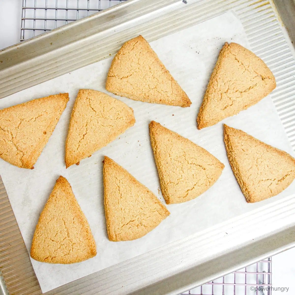 baked almond flour scones on a baking sheet
