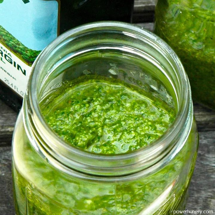 straightforward vegan keto pesto in a glass jar