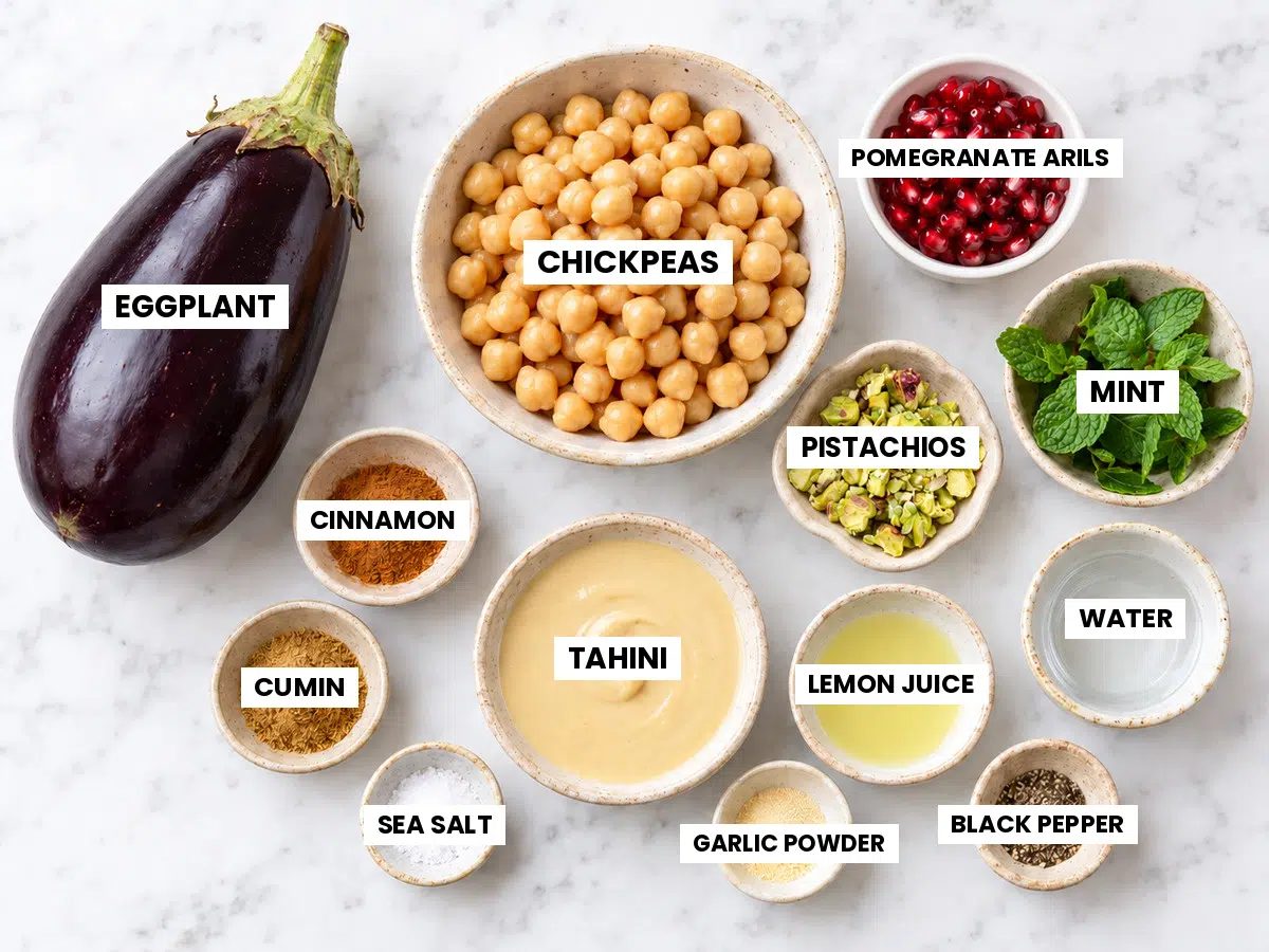 ingredient for eggplant and chickpea sheet pan dinner