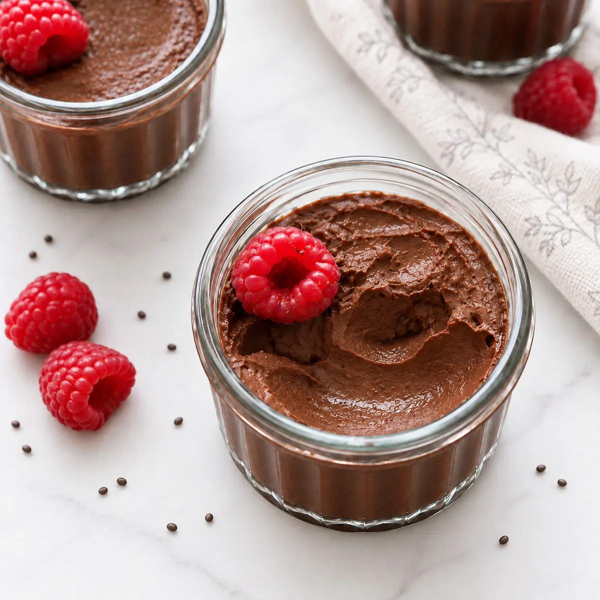 quick blended chocolate chia seed pudding scooped