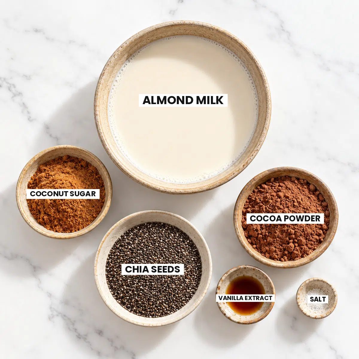 ingredients for fat blended chocolate chia seed pudding