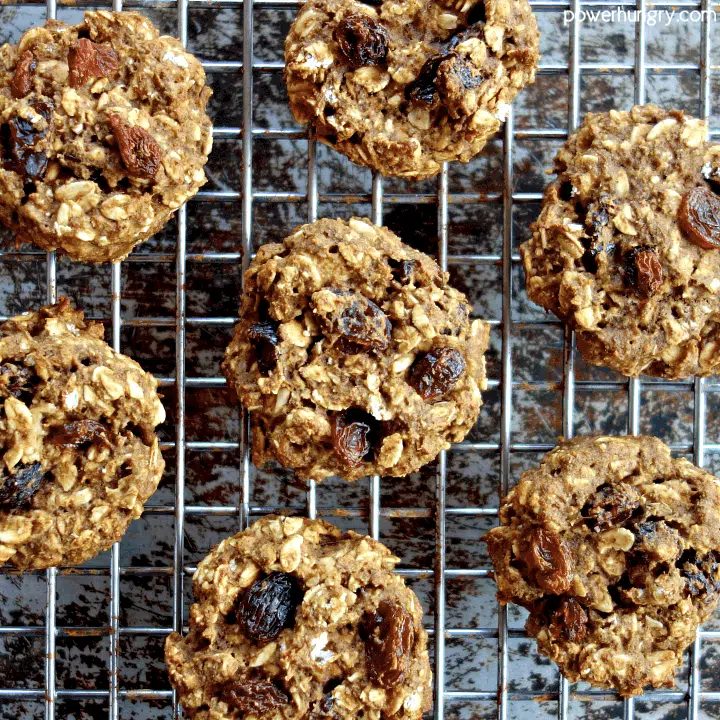 Nourishing, flourless oatmeal raisin cookies that are vegan, gluten-free, and oil-free.