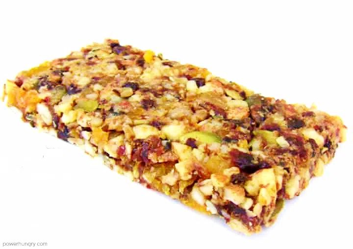 fruit nut and seed bars on a white background