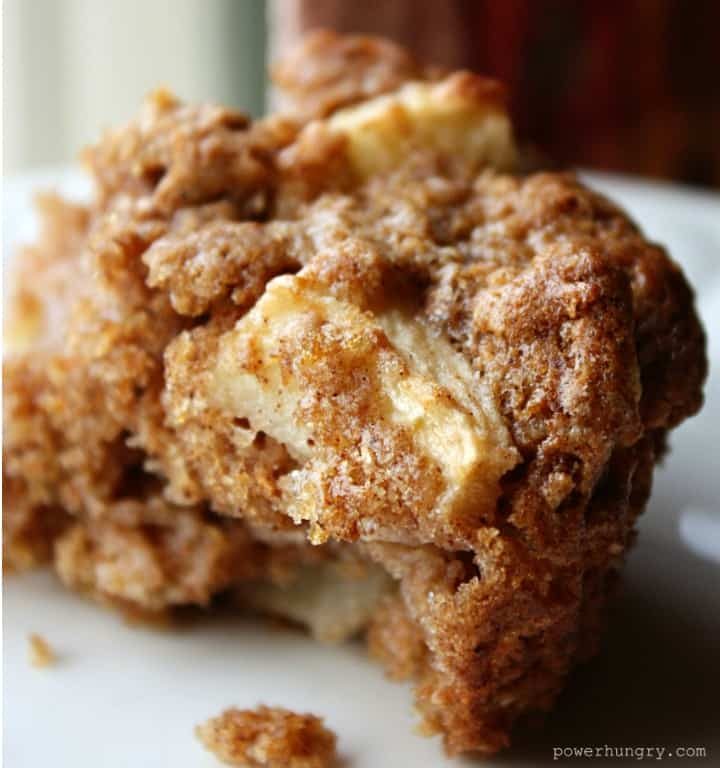 close-up of a grain-free apple muffin with a bite taken out