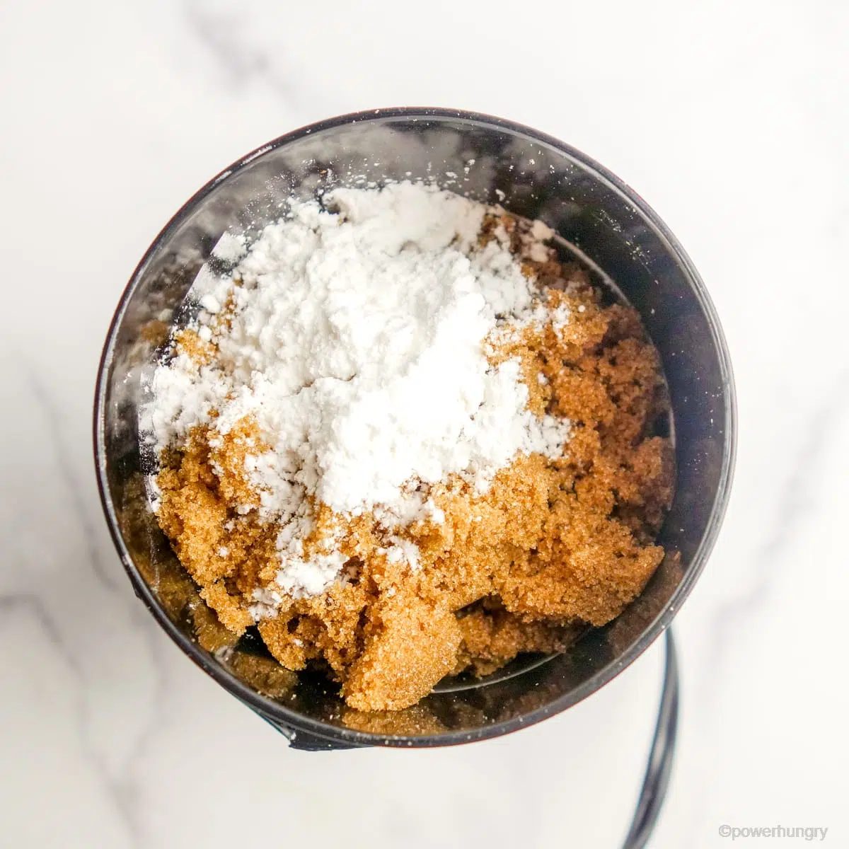 coffee grainder filled with coconut sugar and tapioca starch