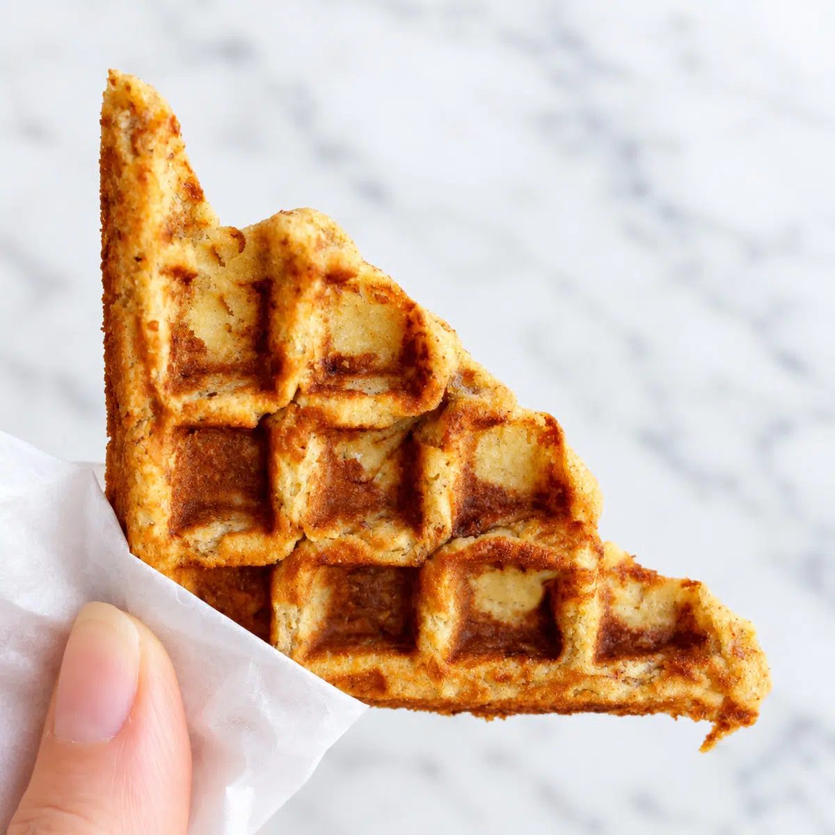handheld almond flour banana waffles quarter