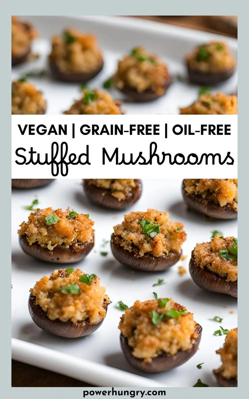 stuffed grain-free vegan mushrooms on a white tray