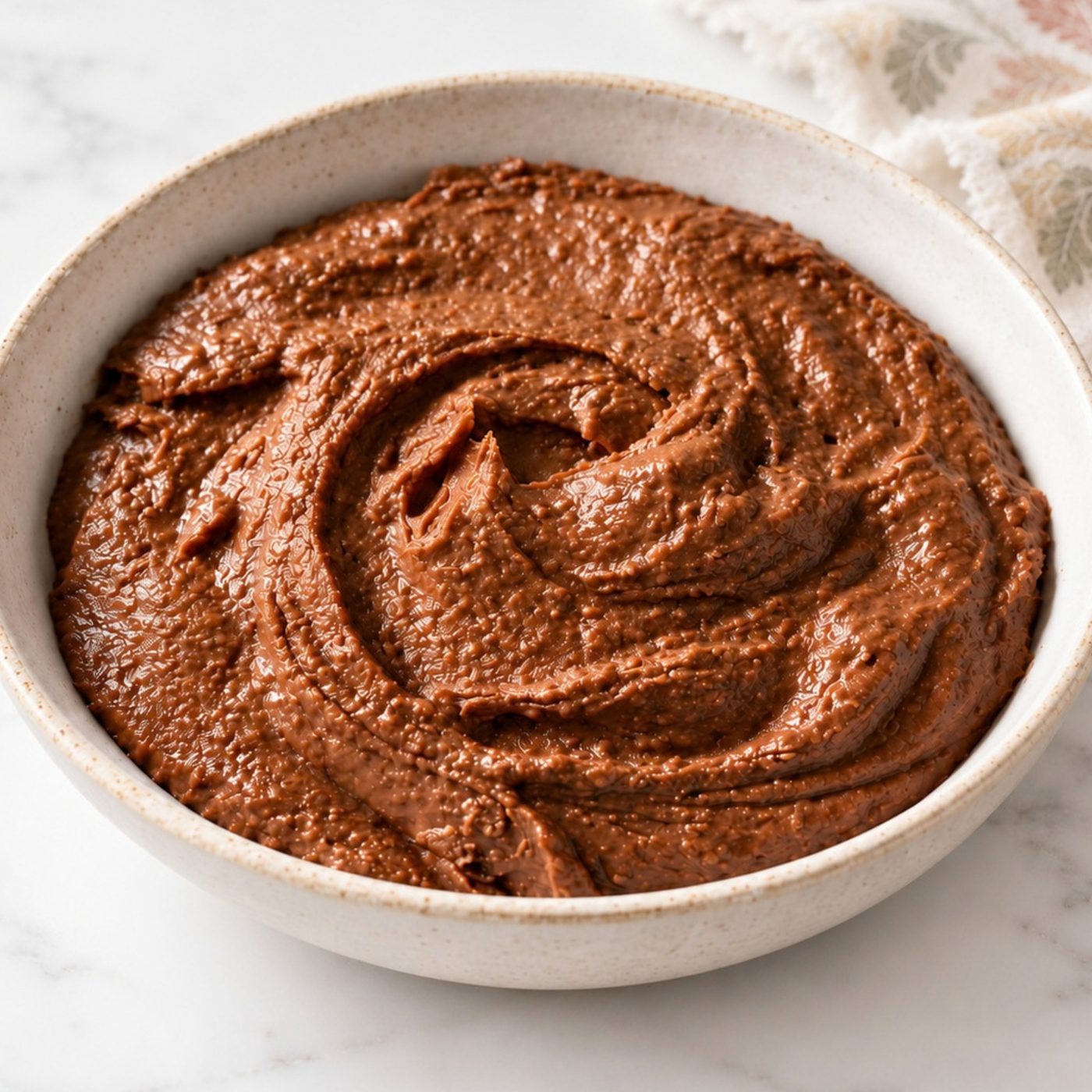 agreed view of bowl of brownie batter hummus