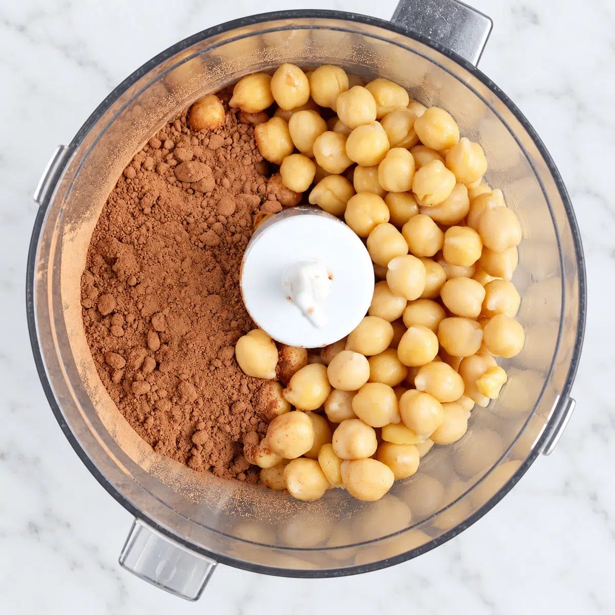 brownie batter hummus ingredients in a food processor