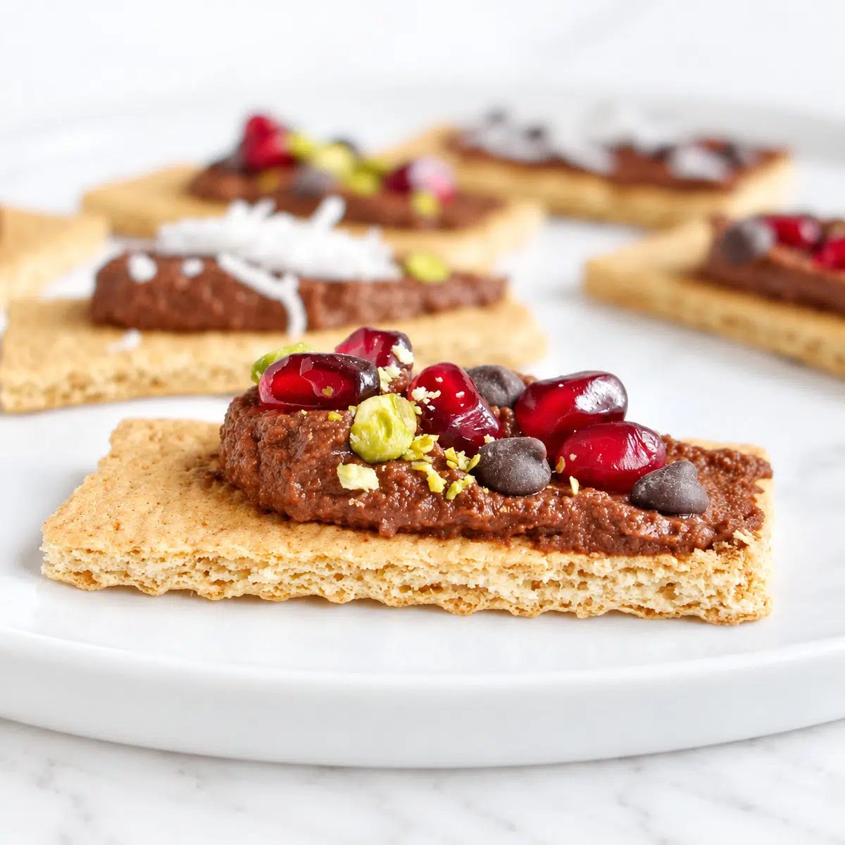 brownie batter hummus topped graham crackers