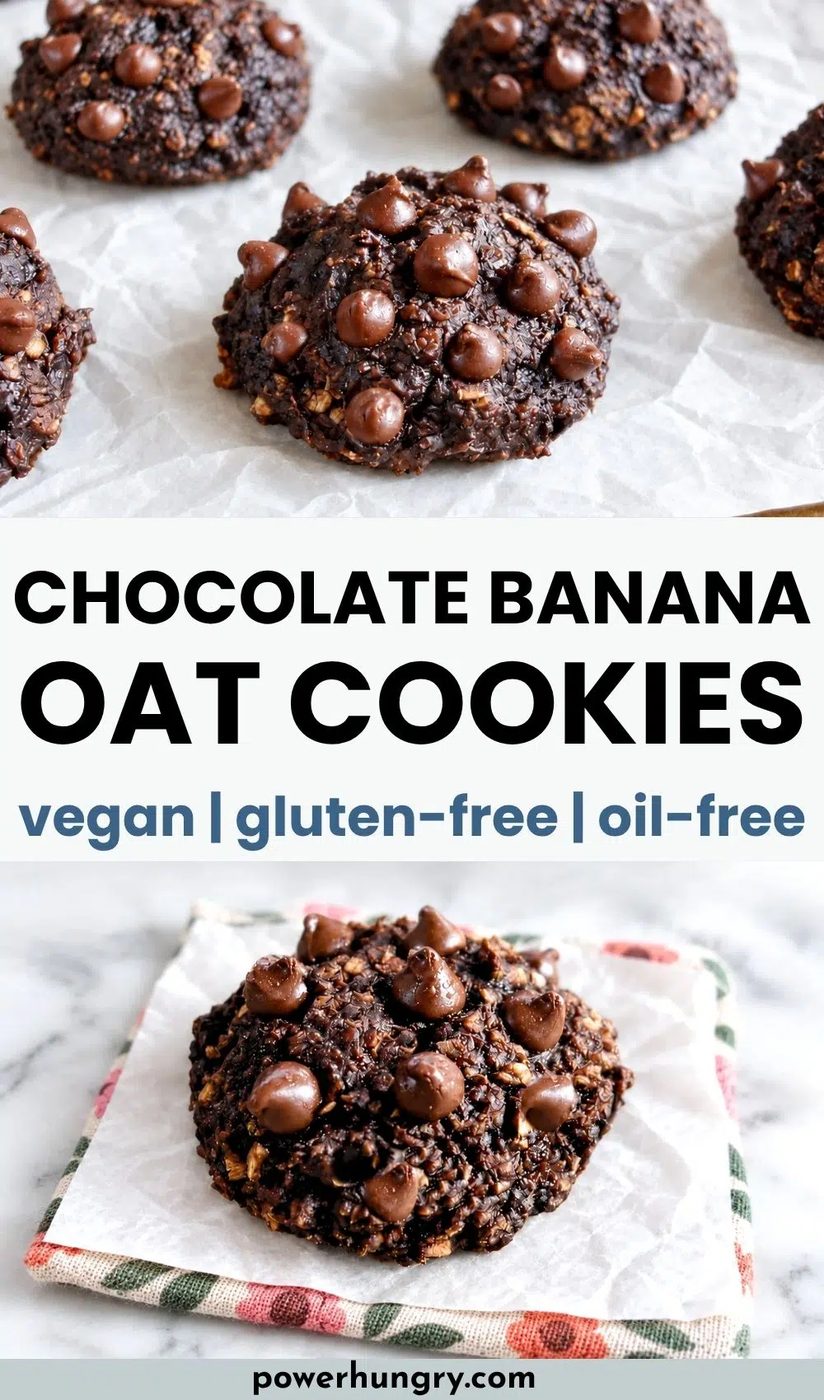 chocolate banana oat cookies collage