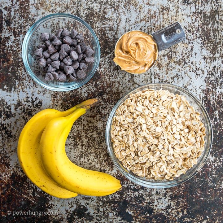 ingredients for chocolate chips bars on a metal background