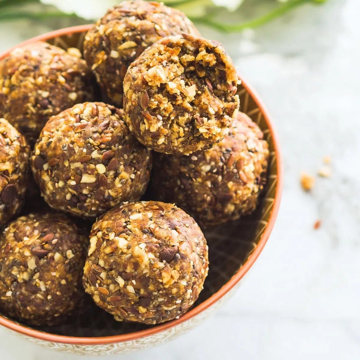 bowl of no bake hemp protein bites
