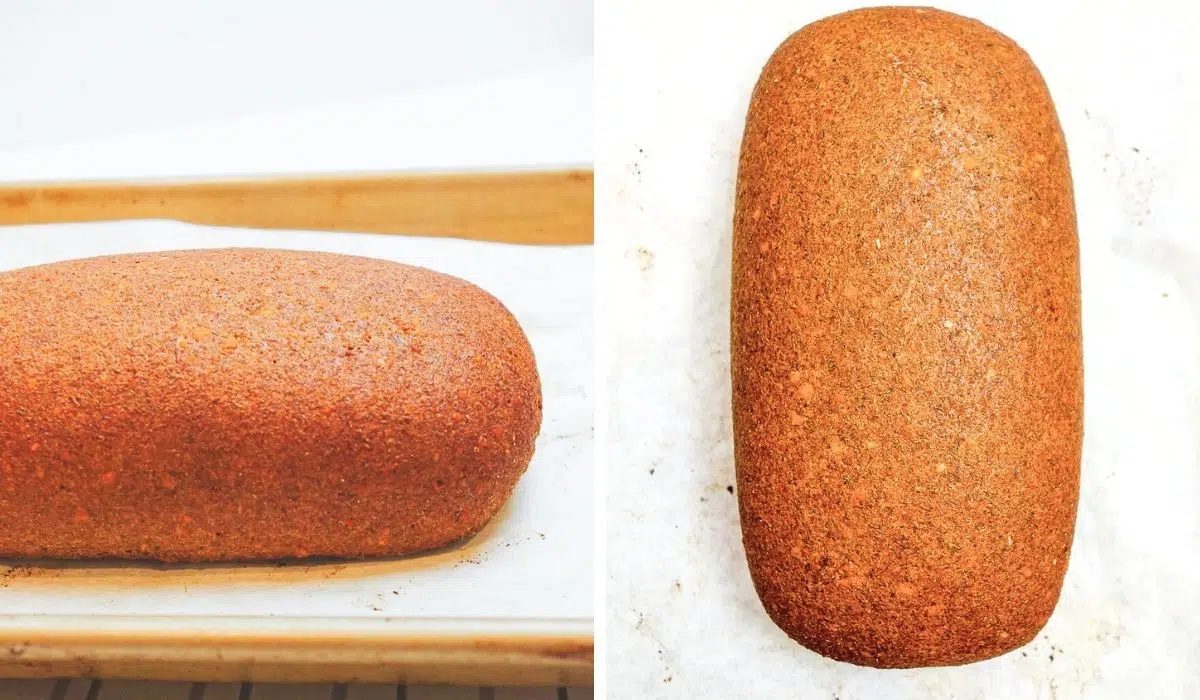 banana lentil bread, baked, on a baking sheet
