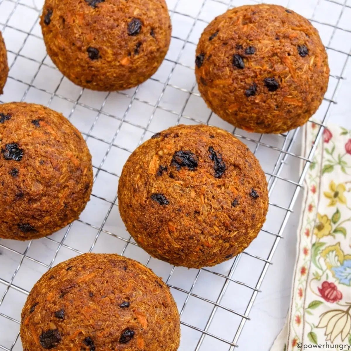 High protein carrot cake bread rolls on a cool8ng rack