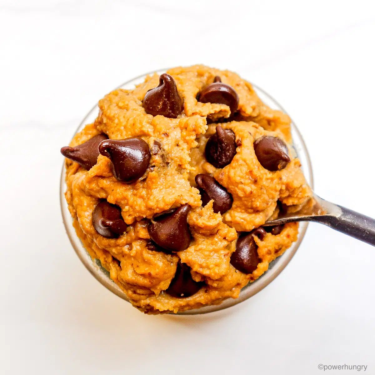 chickpea cookie dough in a jar, shot from overhead