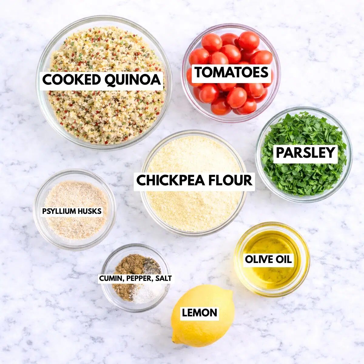 ingredients for Savory Chickpea Flour Quinoa Bites