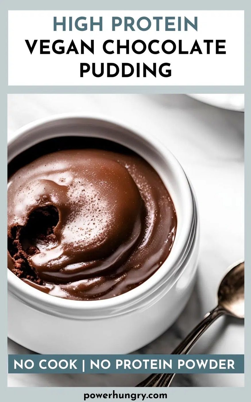 white ramekin filled with high protein vegan chocolate pudding