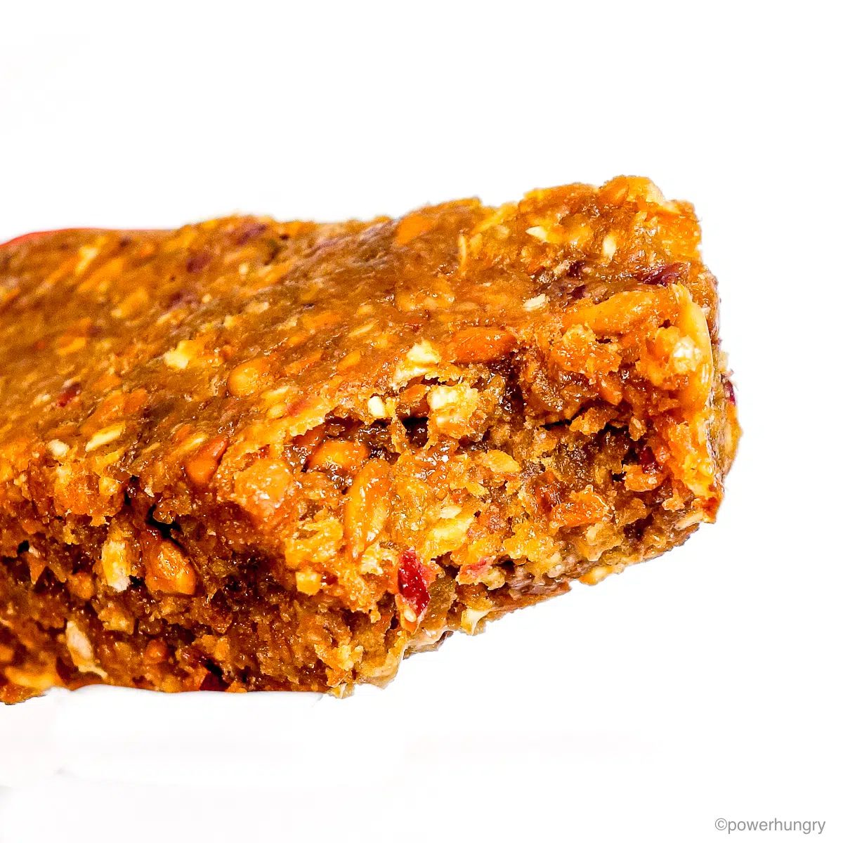 Close up of a high protein flax bar