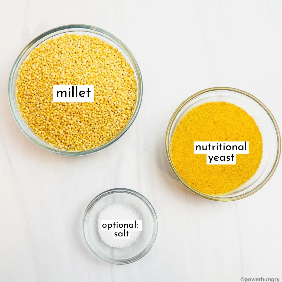 ingredient for millet nuggets in individual glass bowls