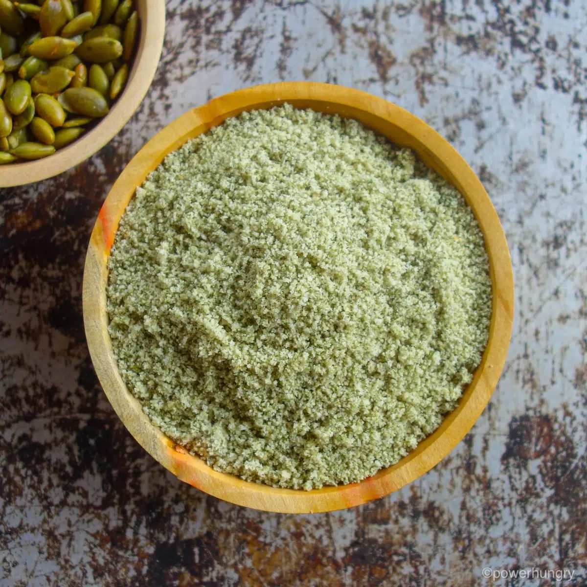 pepita flour in a wooden bowl