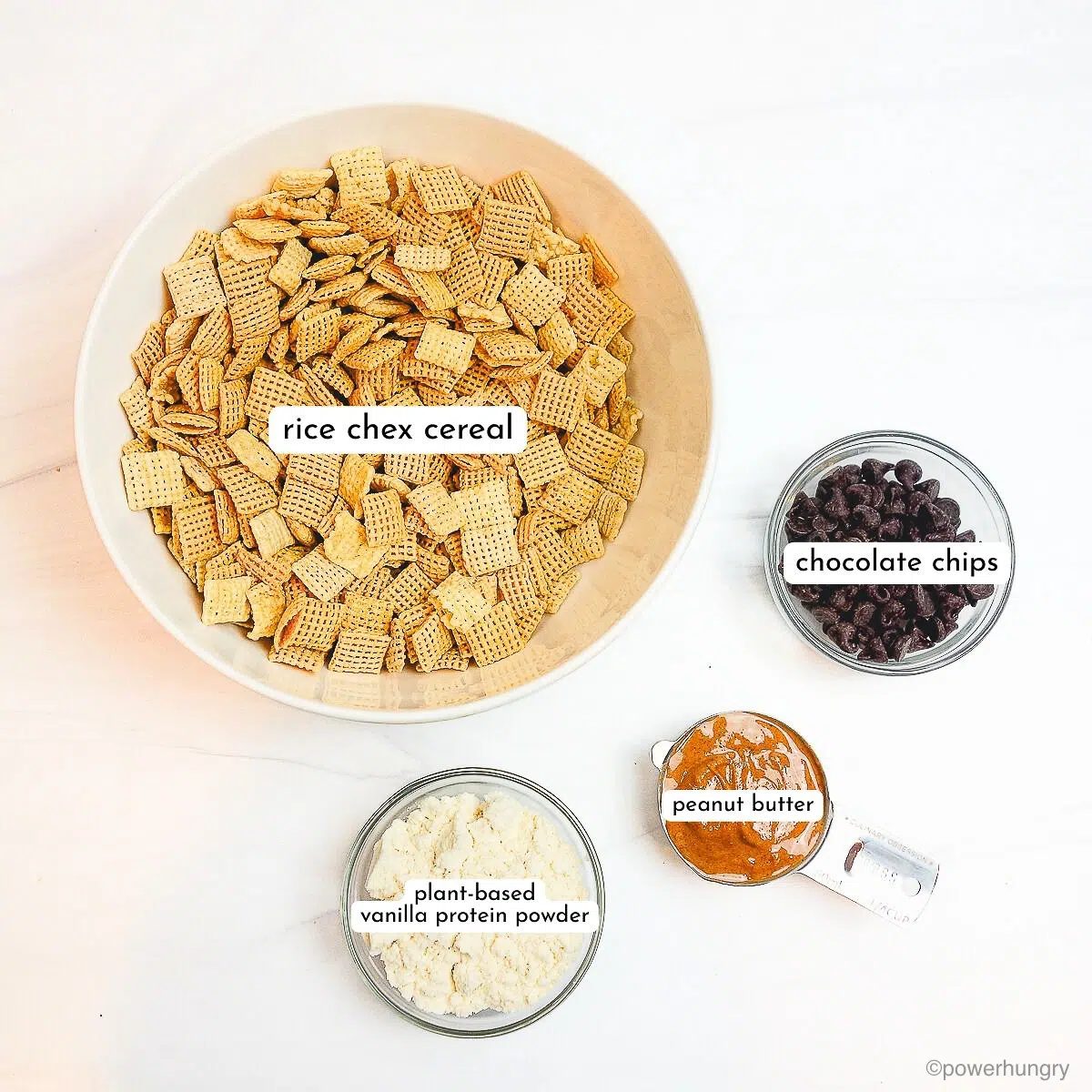 ingredinets for high protein puppy chow in clear glass bowls