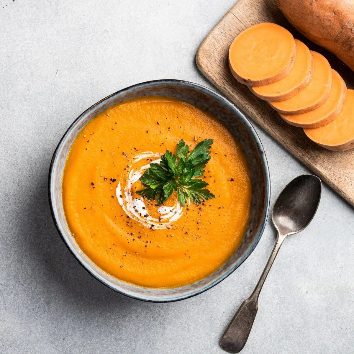 Creamy Vegan Sweet Potato Soup (3 Ingredients, High Protein)