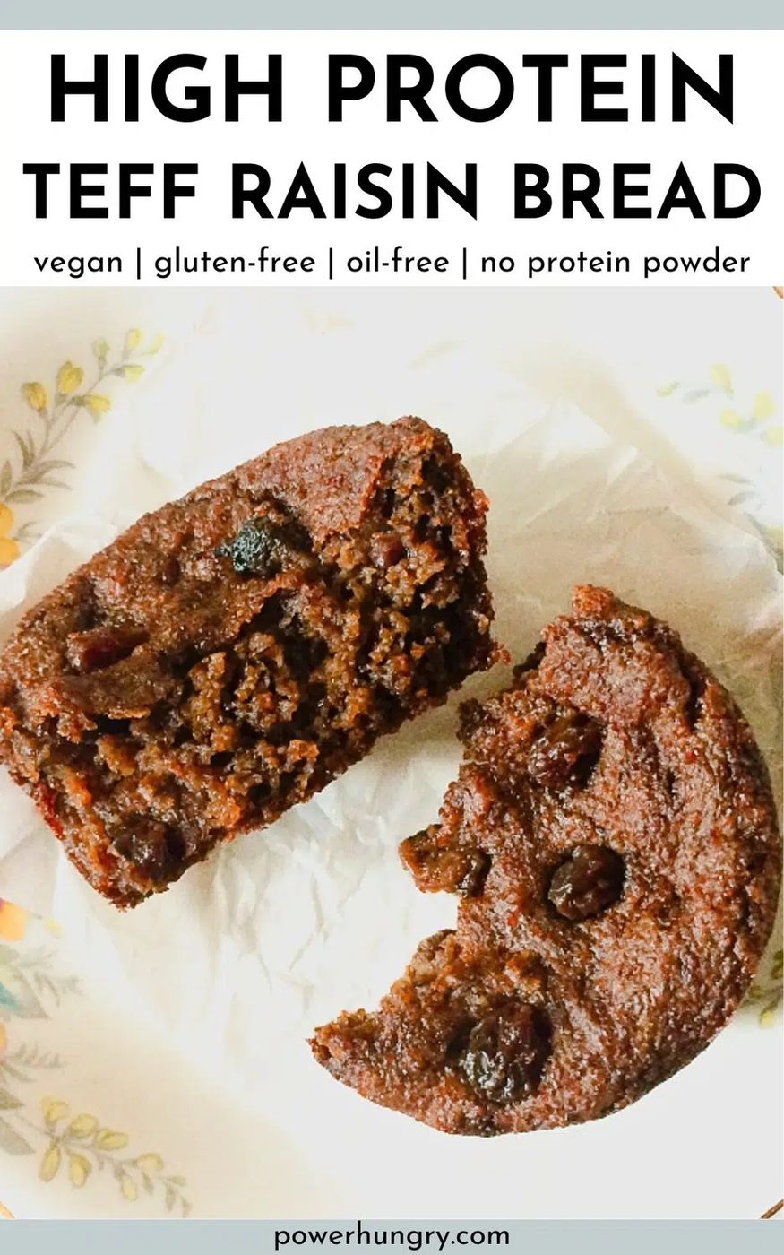 High protein teff raisin bread on a china plate