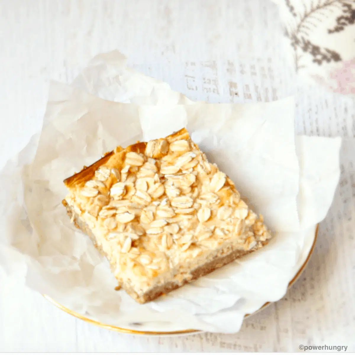 high protein vegan cheesecake bar on a plate