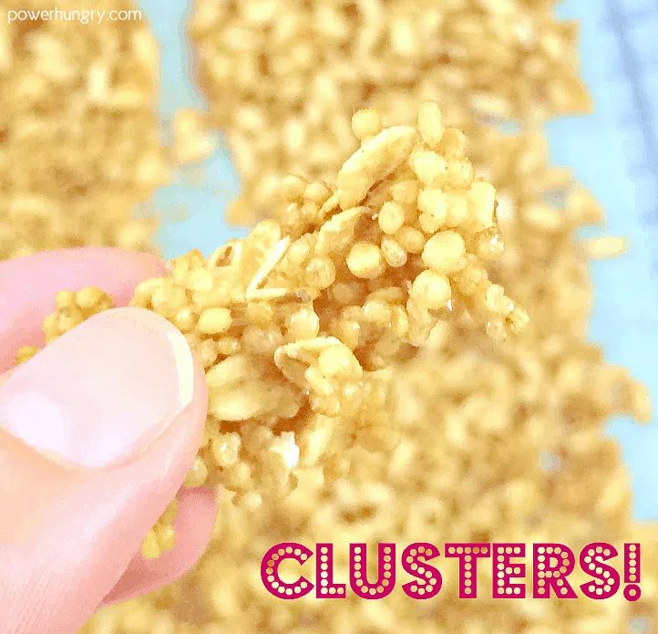close up of low calorie granola clusters