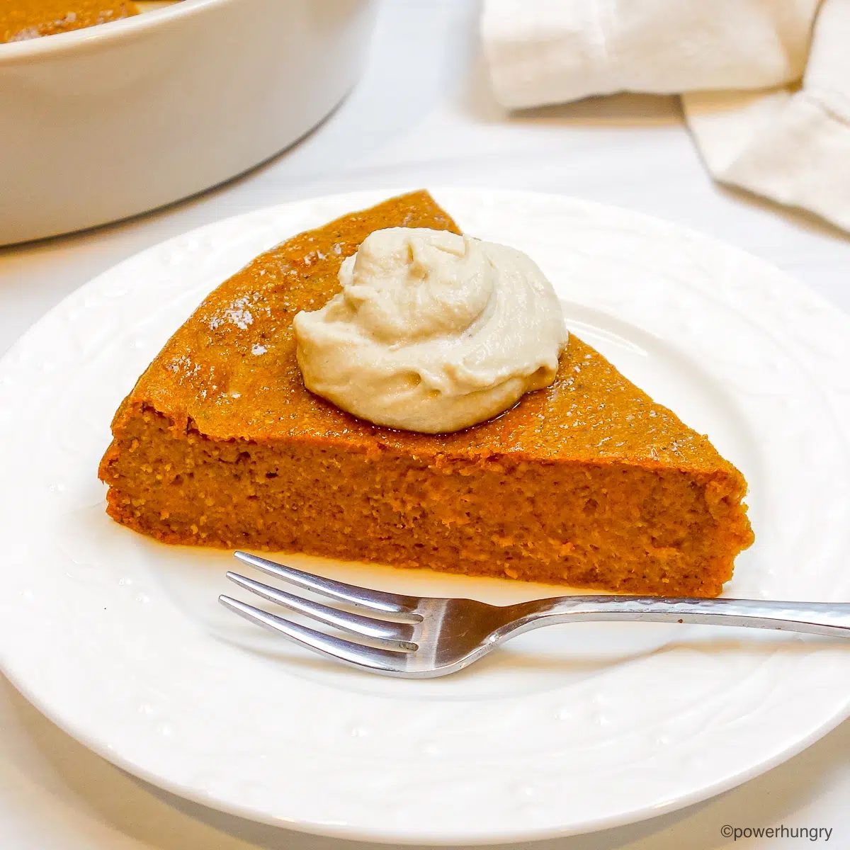 side view of impossibly straightforward oat [umpkin pie slice