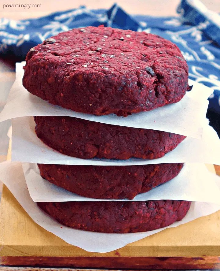stack of vegan beet burger patties