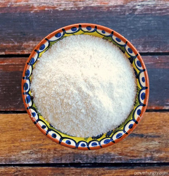 overhead shot of a bowl of coconut flour