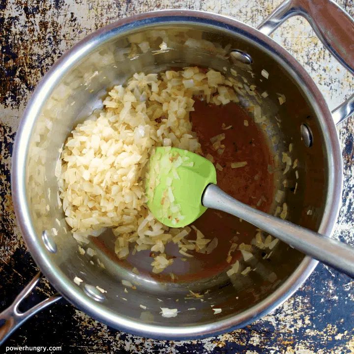 sautéed onions in a saucepan