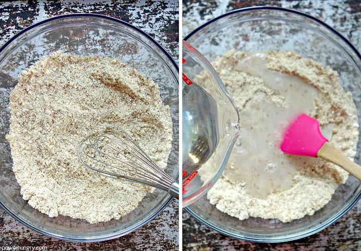 whisk dry ingredients for the coconut flour bread and then water being whisked in