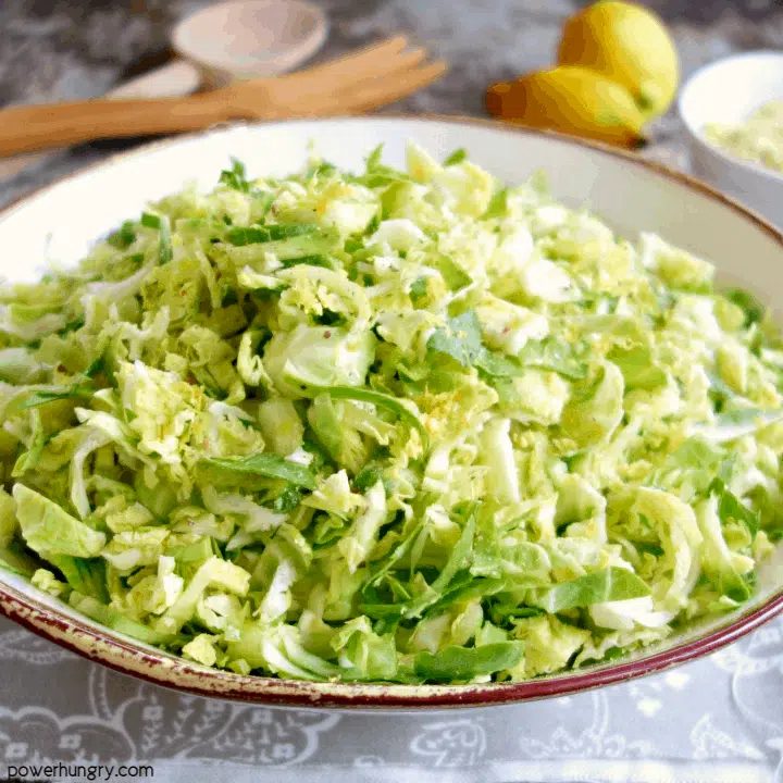 Bowl of Brussels Sprouts Salad {3 ingredients, Vegan}