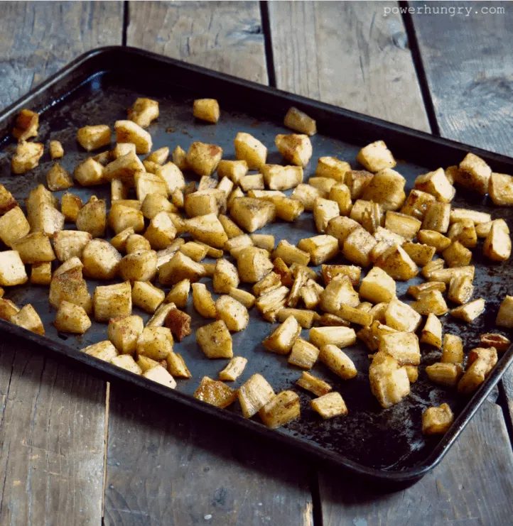 roasted parsnips to be used to make lemony parsnip hummus
