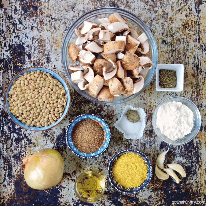ingredients for the lentil and mushroom meatballs